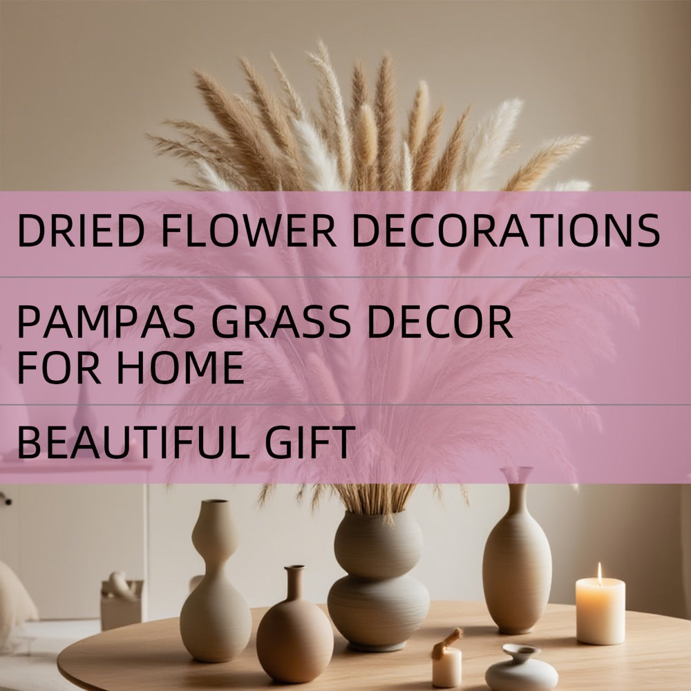 Dried Pampas Grass Bouquet 125pcs Natural Dried Flowers Boho Home Decor Bunny Tails Arrangement for Vase Wedding Centerpiece Bohemian Room Decoration Photography