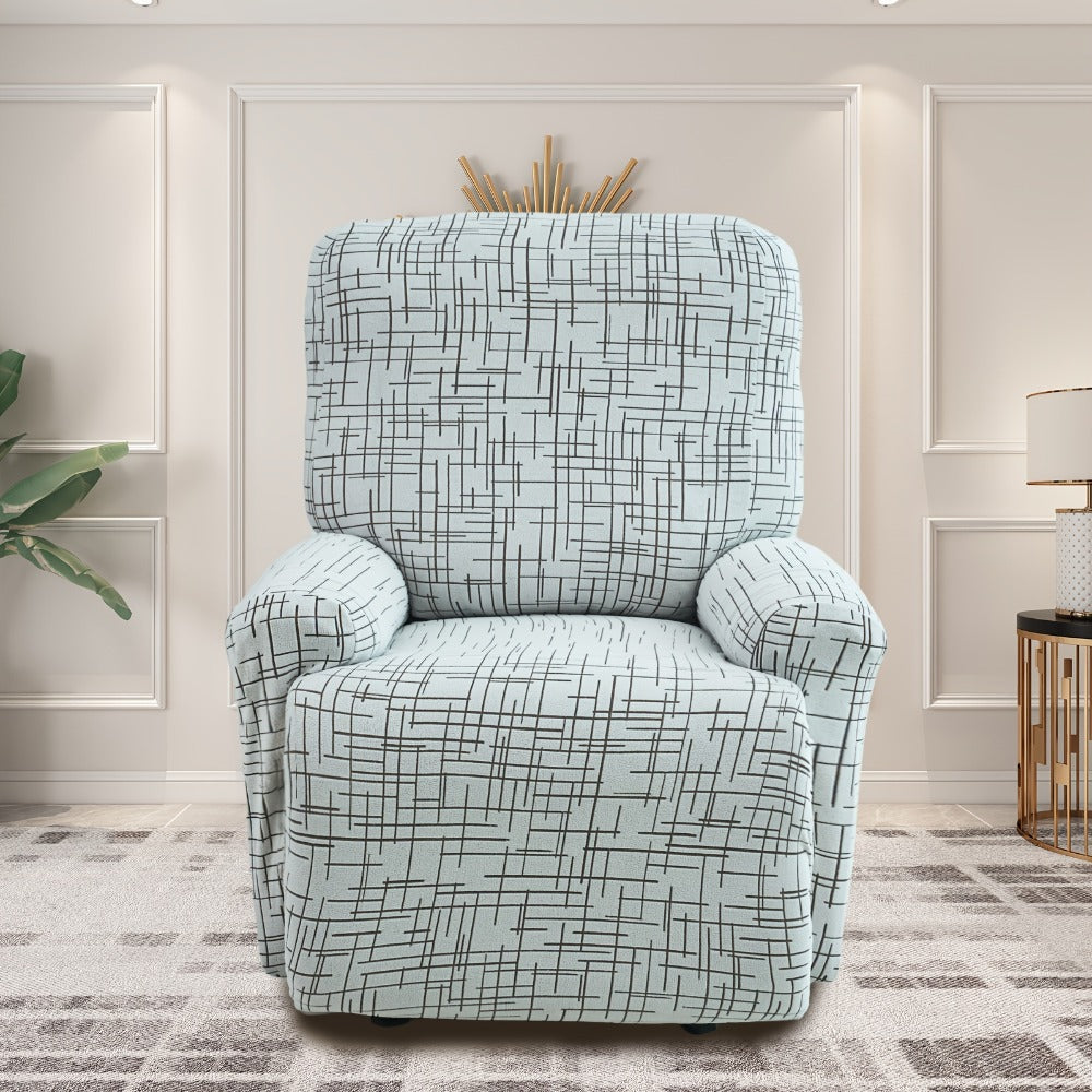 Recliner Slipcover 4pcs Extra Large with Pocket - Spandex Stretch Four Seasons Furniture Protector | Botanical Geometric Prints | Living Room Home Decor Sofa Chair Cover