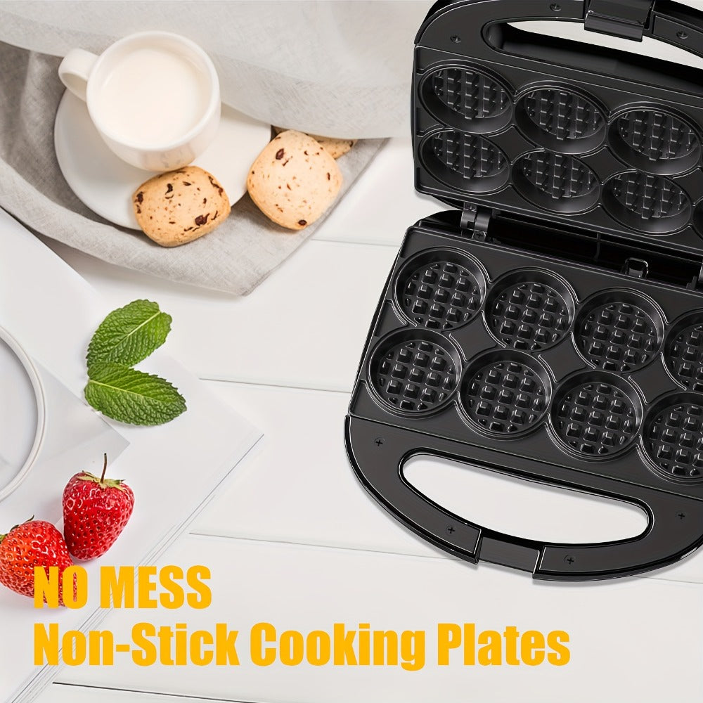 Mini Waffle Maker Machine Makes 8 Bite-Sized 2-Inch Waffles, Dual Non-Stick Aluminum Plates, Cool-Touch Handle, Compact Space-Saving Design for Family Breakfast, Snacks & Desserts