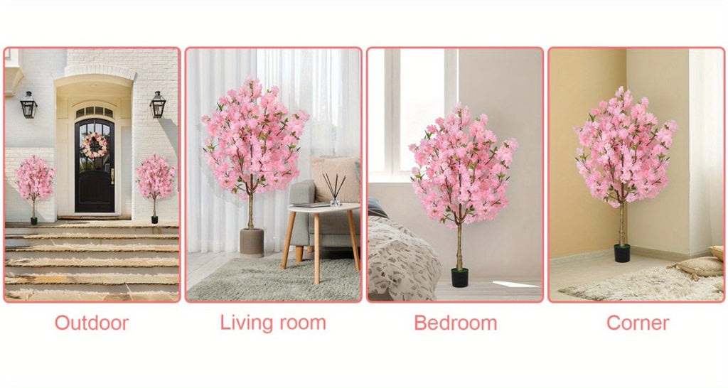 Artificial Cherry Blossom Tree 6ft Tall Faux Pink Silk Flower Tree with Moss Pot for Home Office Living Room Indoor Decor