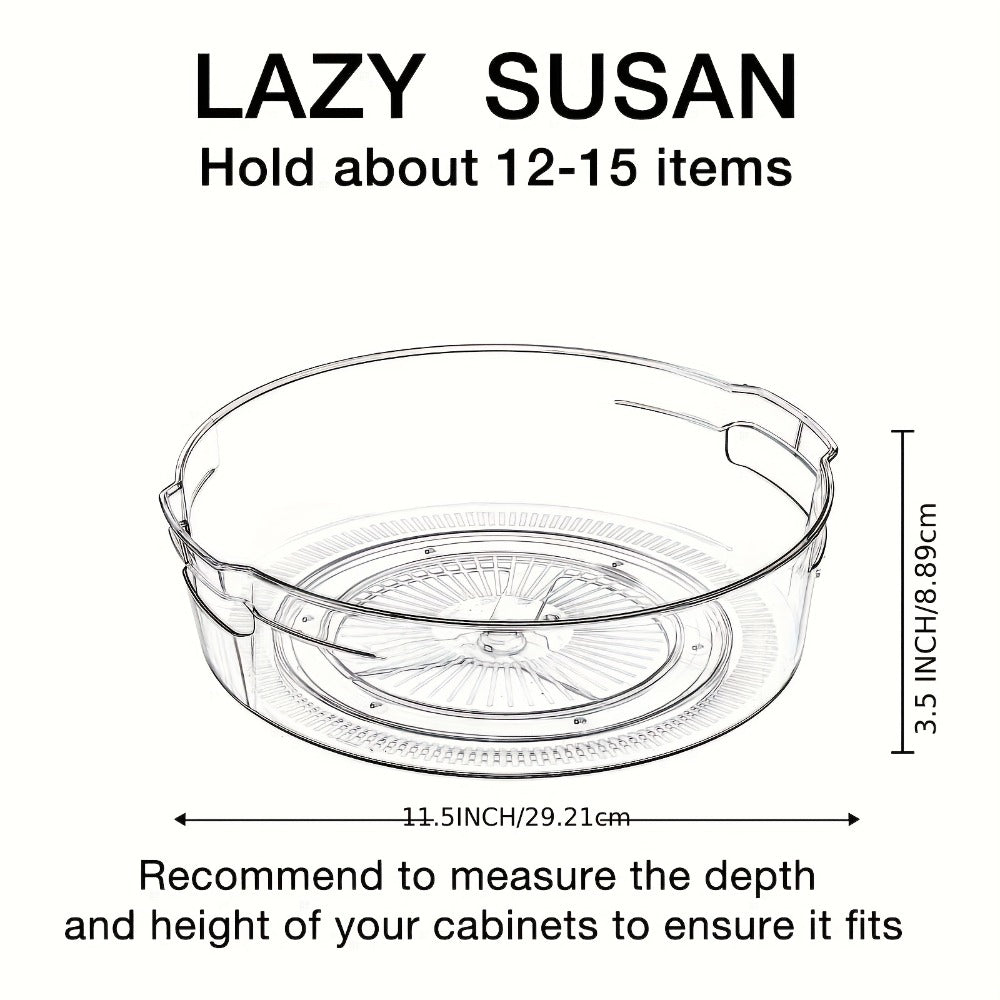 Lazy Susan Turntable Organizer 4 Pack 11.5 Inch Transparent Rotating Spice Rack with Handle Raised Edge for Kitchen Cabinet Pantry Fridge Bathroom Dining Table