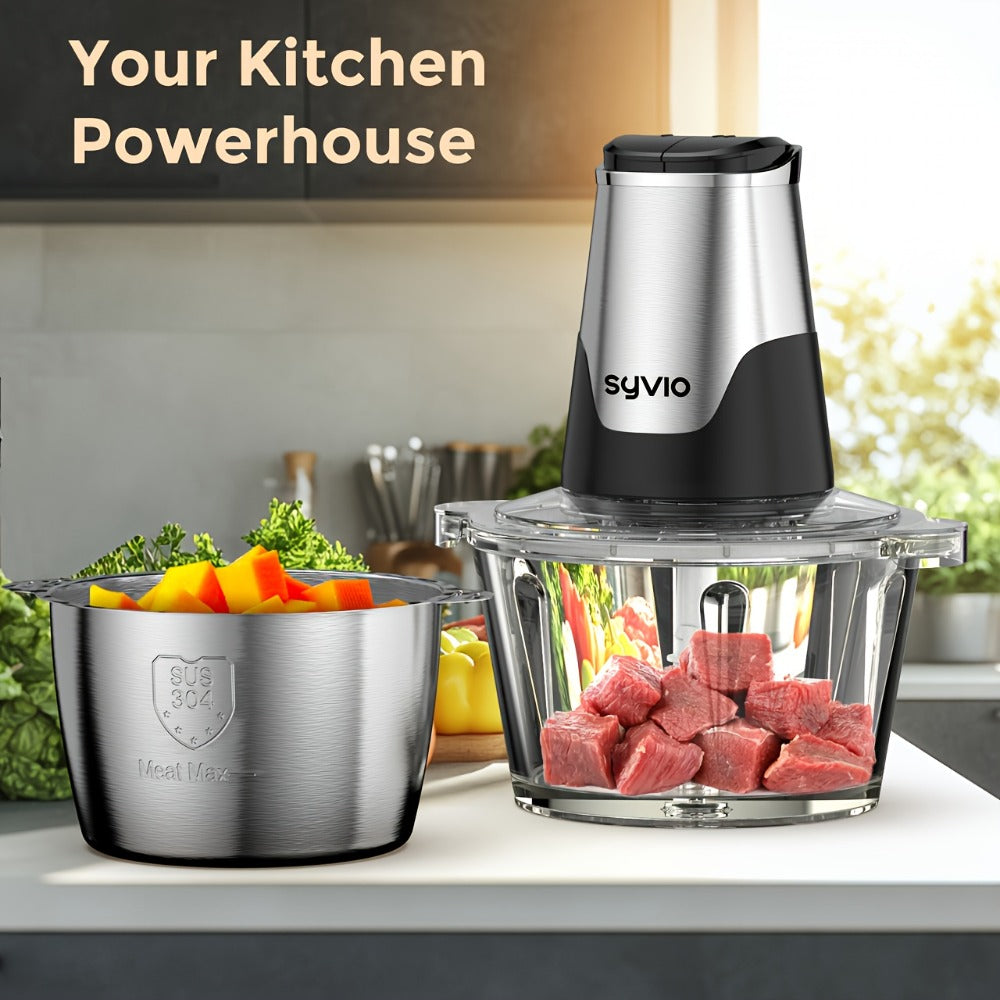 Mini Electric Food Processor 450W with 2 Bowls & 4 Bi-Level Blades, Meat Grinder & Vegetable Chopper for Baby Food, Onion, Meat & Herbs, 2-Speed 8-Cup Food Chopper, Black