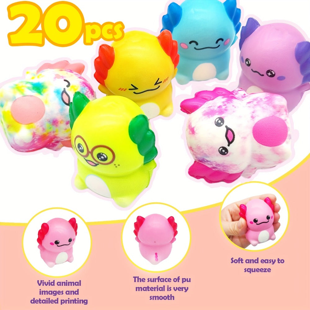 Axolotl Squishy Toys 20 Pack Slow Rise Ice Cream Squishies Individually Wrapped Foam Fidget Sensory Toys for Kids Party Favors Goodie Bags Birthday Gifts Stress Relief