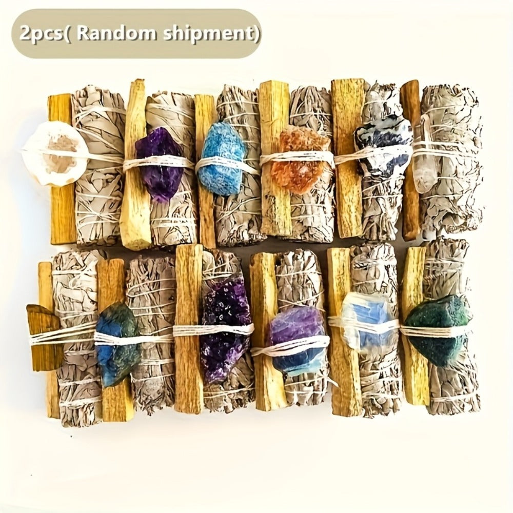Natural Crystal White Sage Smudge Set for Space Cleansing Home Rituals Meditation Decor Teacher Appreciation Easter Gift Random Crystal
