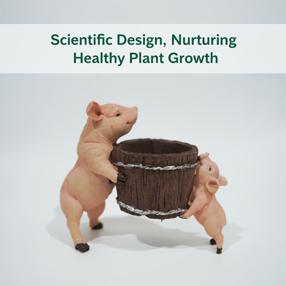 Bohemian Pig-Shaped Resin Planter - Cute Swine Succulent Vase with Root Base for Potted Plants, Herbs & Cacti | Boho Home Decor Resin Craft Gift