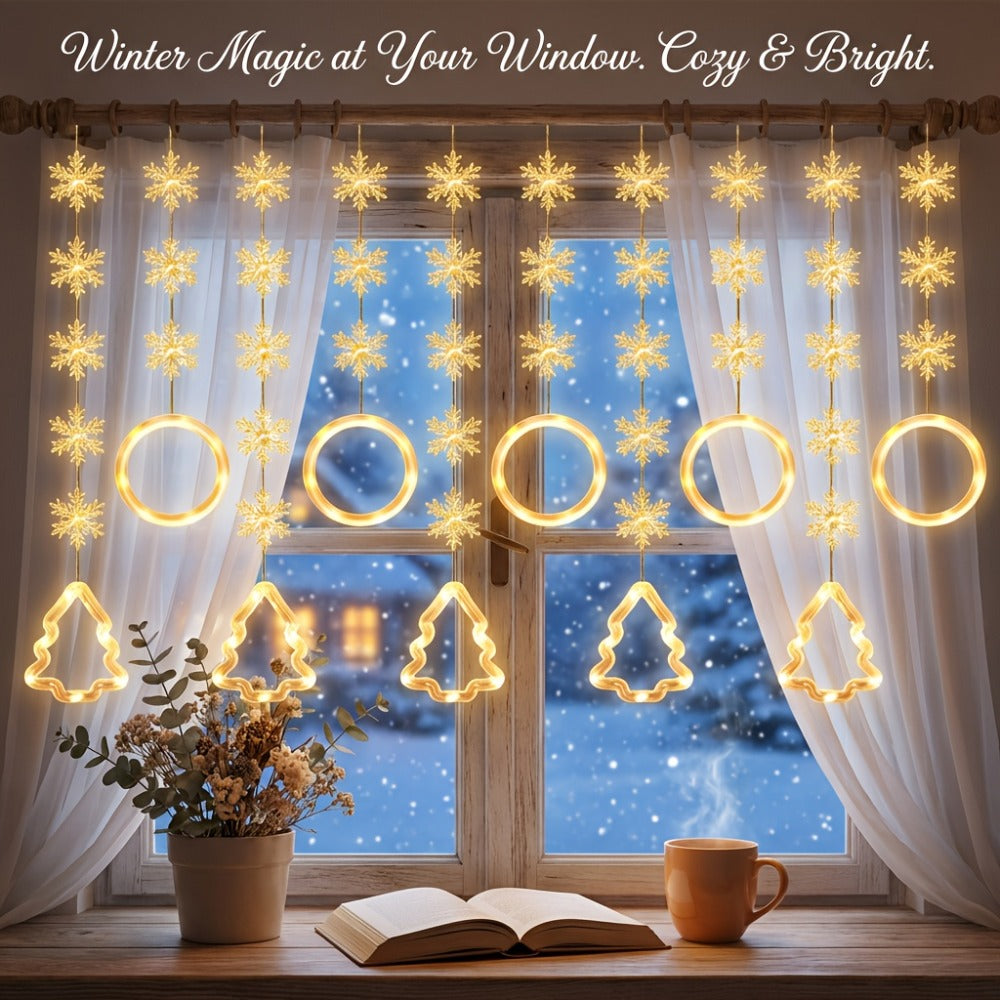 Mini LED String Lights Christmas Snowflake & Star Tree Shapes, 10-Pack USB Powered Fairy Lights 118 Inch, Indoor Holiday Decoration for Bedroom Window Curtain Wall Door Living Room Party Decor