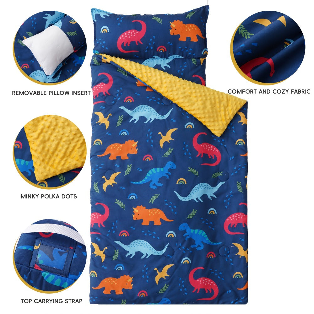 Kids Nap Mat Roll-Up Sleeping Mat for Daycare & Travel - 100% Polyester, Machine Washable, Fun Prints
