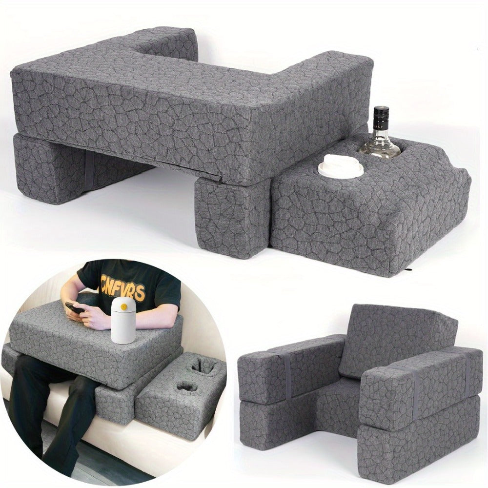 Adjustable Reading Gaming Wedge Pillow with Armrests ¨C Multipurpose Foam Support Pillow for Bed, Sofa & Floor, Steam Deck & Switch Compatible, Gray
