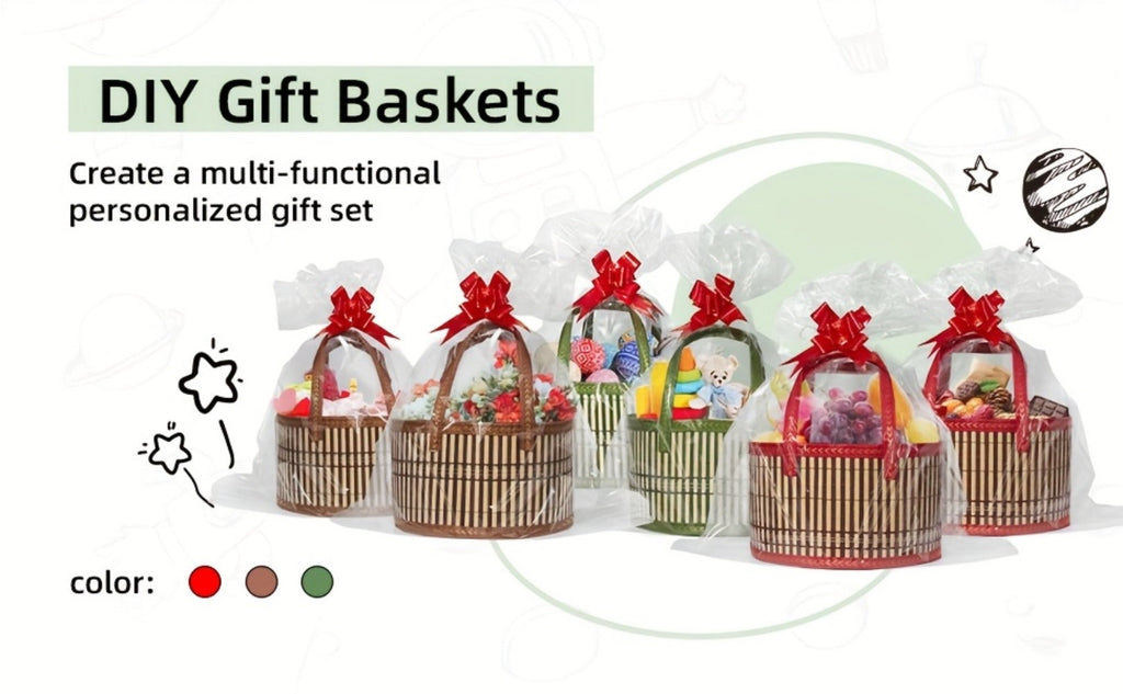 Bamboo Storage Baskets 6-Pack | Gift Wrap Organizer, Easter Egg Basket, Picnic Camping Basket, Craft Sewing Storage, Wedding Favor Box, Flower Girl Basket, Christmas Thanksgiving Holiday Basket Set