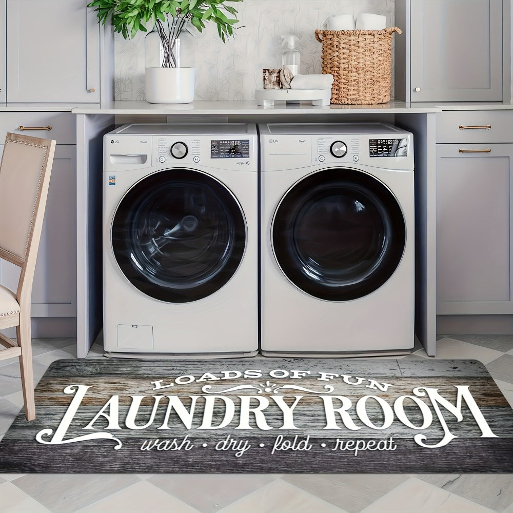 Non-Slip Laundry Room Mat Wood Grain Design - Heavy Duty Washable Rubber Backing Carpet | Rustic Dark Brown & Gray Kitchen Bathroom Rug | Durable Easy Clean Home Floor Mat in 2 Sizes