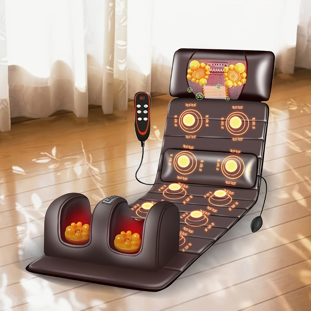 Full Body Heating Massager Set ¨C PU Leather Massage Chair Pad with Neck Massager, Leg Massager, Lumbar Pillow & Headrest, Timer, Non-Slip Base, Full Body Heat Massage for Home & Office Relaxation