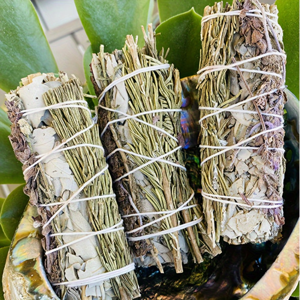 Sage Incense Smudge Bundle Set 3 Pack - White Sage Rosemary Lavender Hand-Bundled Incense Sticks for Home Cleansing Negative Energy Purification Meditation Aromatherapy Spiritual Healing