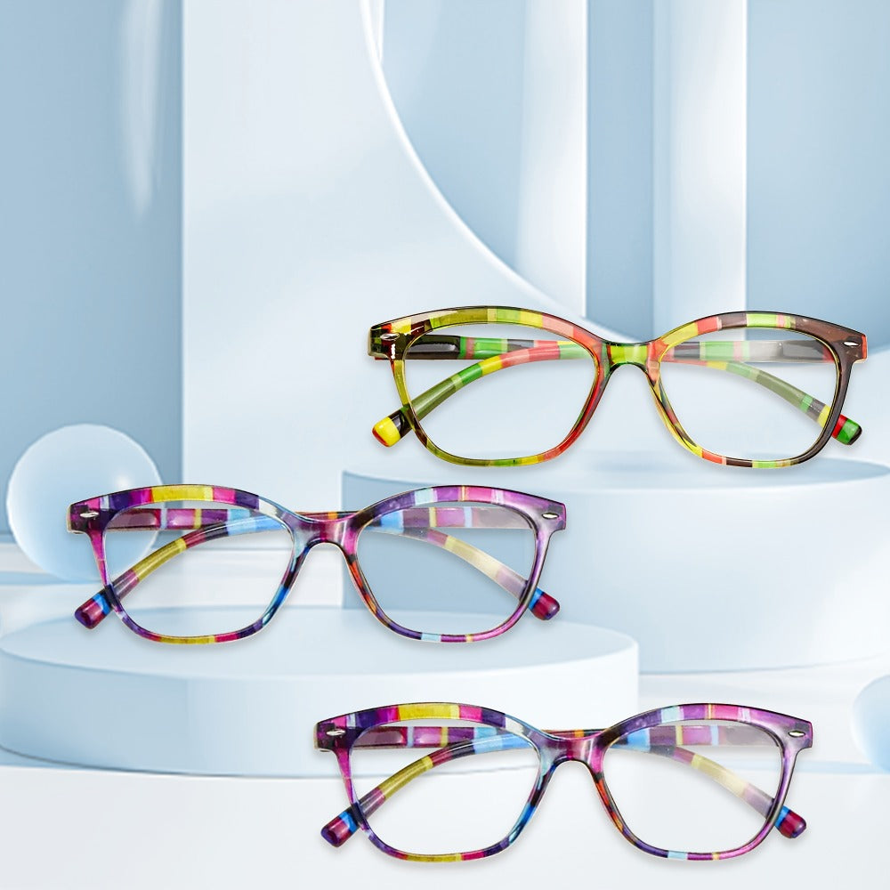 Rimless Reading Glasses for Women 3 Pack - Blue Light Blocking Lightweight Metal Frameless Readers with Anti Eyestrain Lenses, Multiple Colors and Magnifications 1.0X to 4.0X