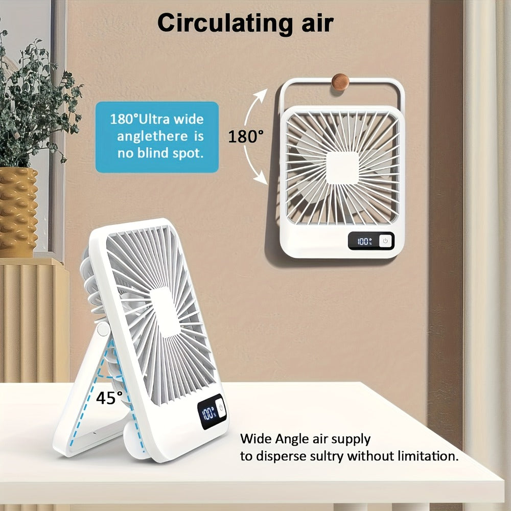 Mini Desktop Fan Square Design | Ultra-Quiet 5-Speed USB Rechargeable 1800mAh Portable Cooling Fan for Home, Office, Car & Travel ¨C Compact Lightweight Personal Desk Fan, White & Pink