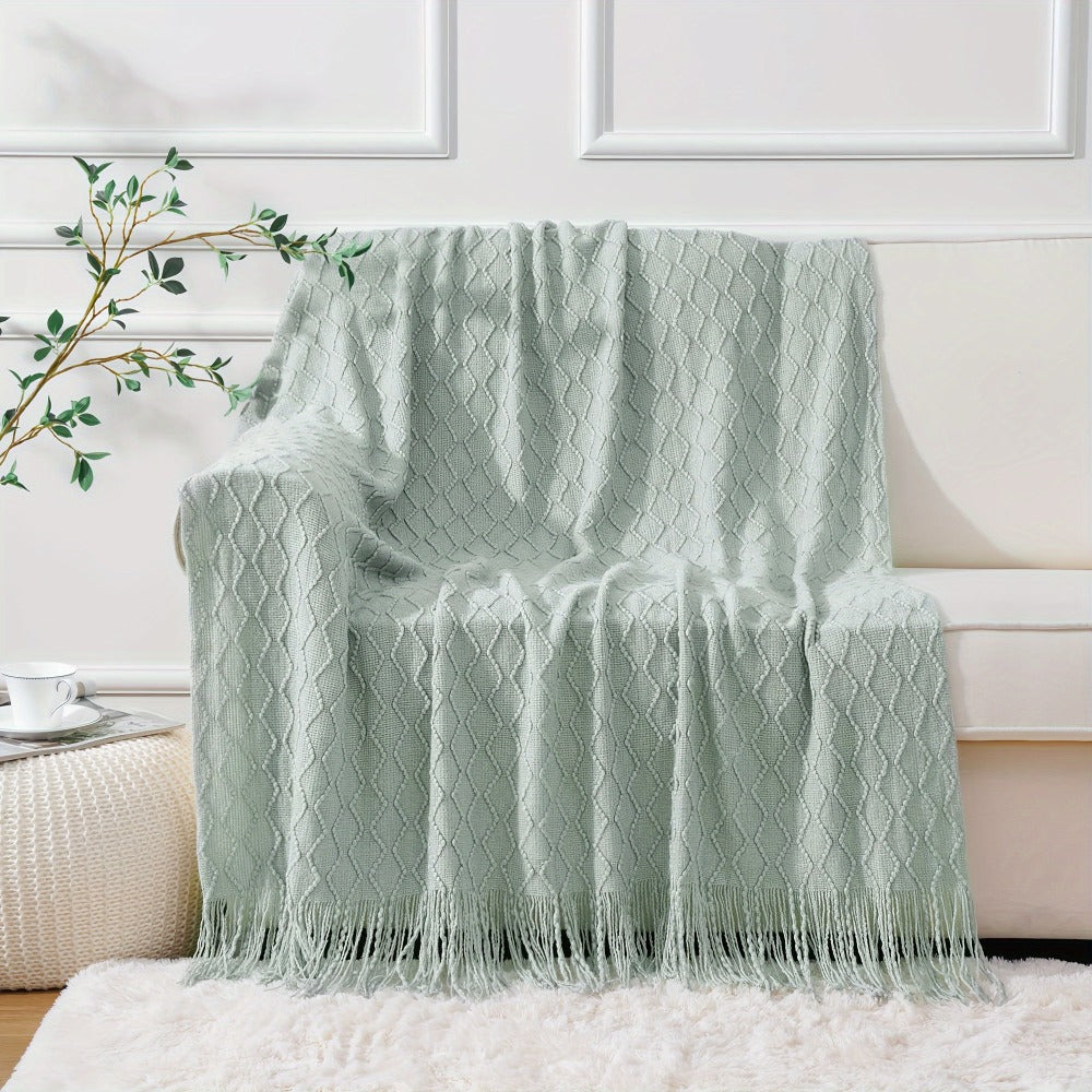 Tassel Throw Blanket ¨C Soft Lightweight Decorative Fringe Throw for Couch, Chair, Bed & Sofa, 50¡±¡Á60¡±, 6 Colors, Boho Home Decor