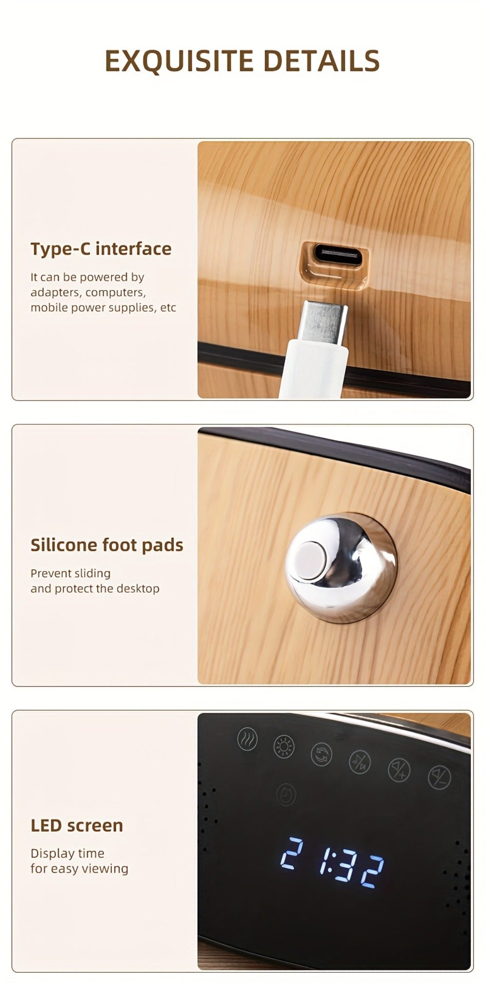 Humidifier with Bluetooth Speaker, LED Display & Alarm Clock - High Mist Output, Remote Control, Wood Grain Cool Mist Humidifier for Bedroom, Living Room & Home Office Decor