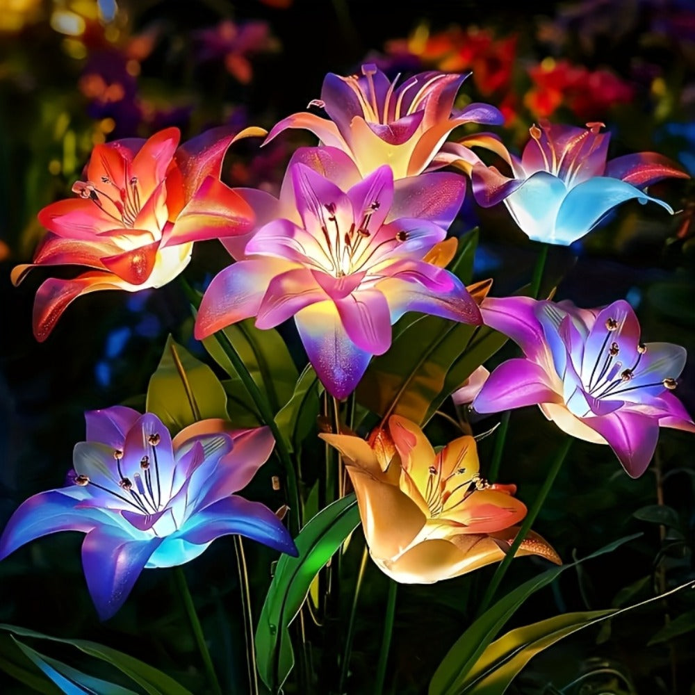 Solar Garden Lights Blooming Lily Flower | 7 Color Changing LED | Waterproof Outdoor Solar Stake Lights | Yard Patio Pathway Gravestone Decor | 2 4 12 Pack Solar Flower Lights