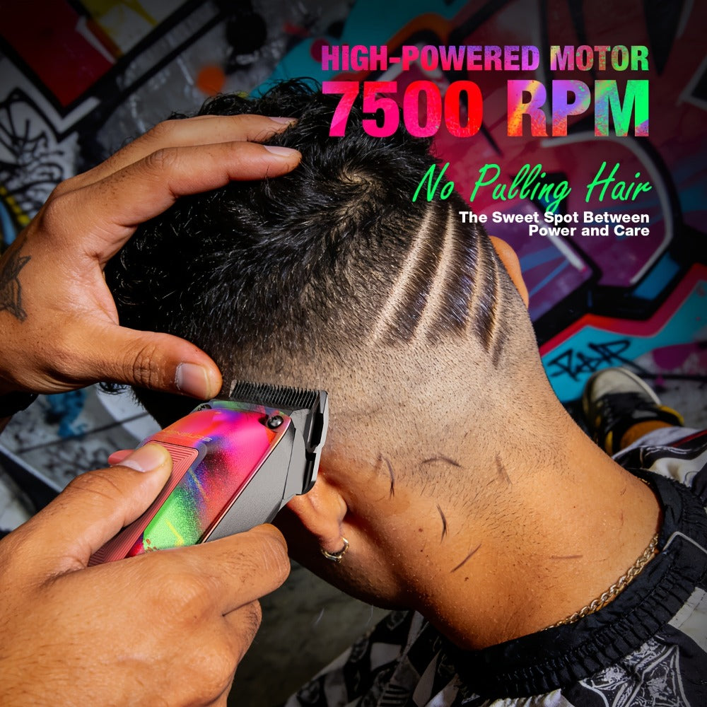 Professional Hair Clippers for Men ¨C 7500RPM Cordless Barber Clipper Kit with Graffiti Metal Body, Zero-Gapped Adjustable Blade, 10 Color Guide Combs & Storage Bag, Fade Clipper for Home & Salon Use