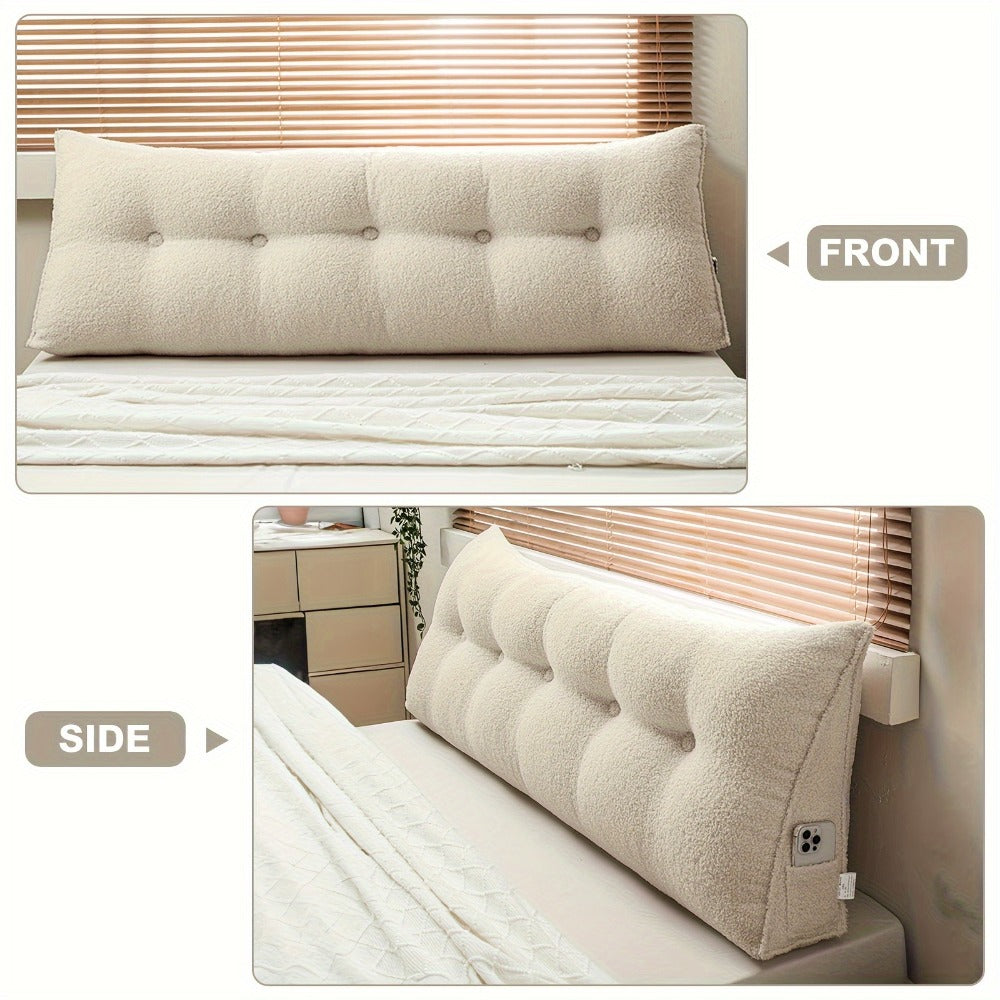 Bed Wedge Pillow Headboard Pillow with Side Pockets Removable Washable Cover Teddy Velvet Reading Pillow Twin Queen King
