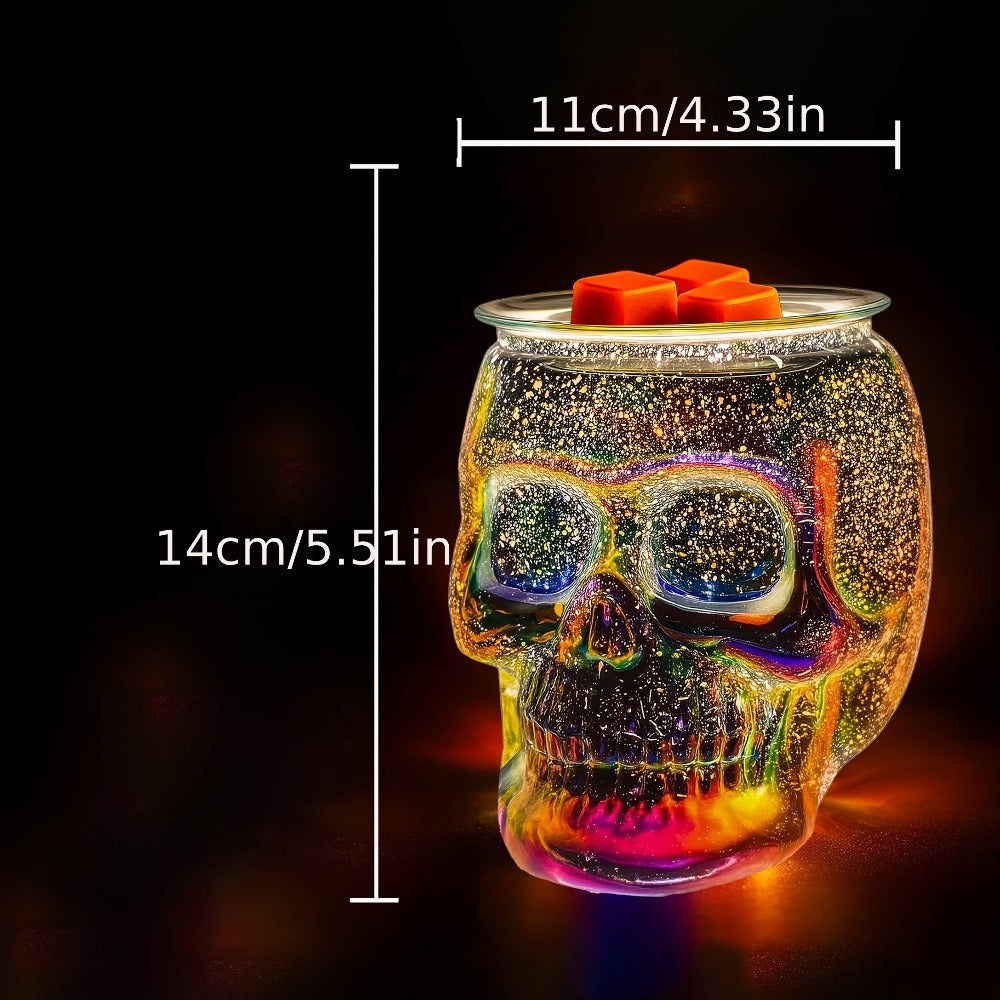 3D Glass Skull Electric Wax Melter Warmer - USB Powered PTC Aromatic Wax Burner for Home Decor, Halloween Christmas Holiday Gift