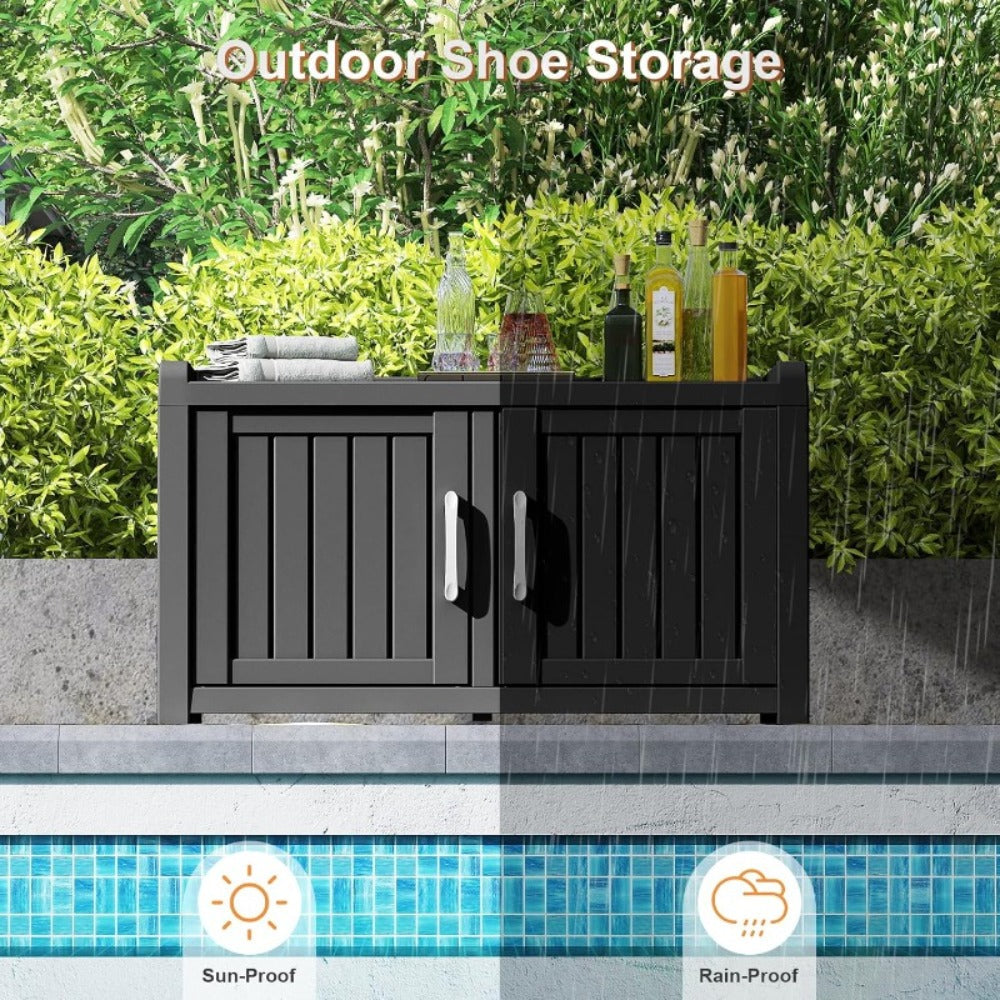 Shoe Storage Bench with Hidden Cabinet Entryway Bench All-Weather Resin Indoor Outdoor Porch Patio Mudroom Hallway Organizer