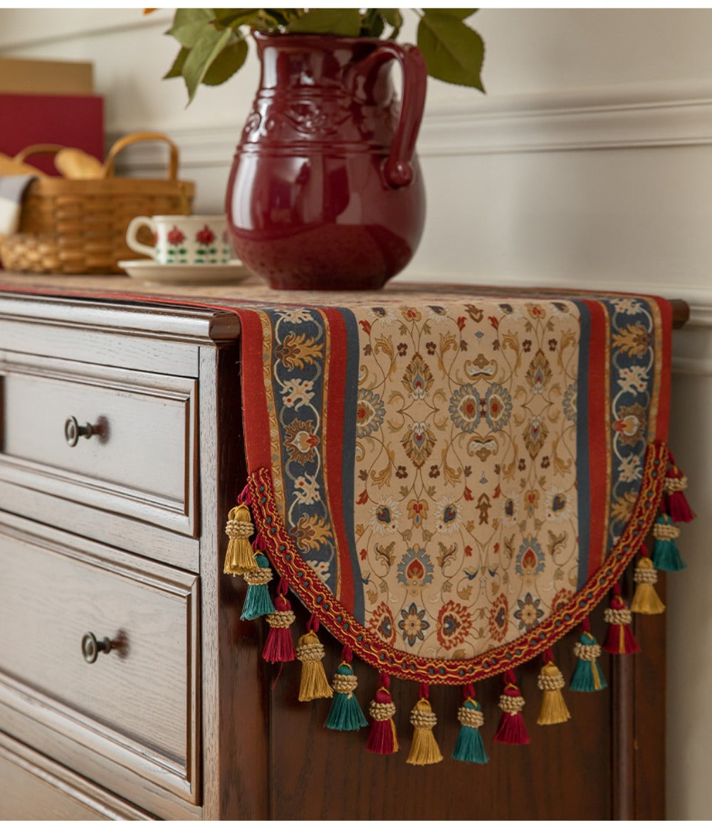 Boho Table Runner with Tassels | American Retro Style for Dining Table, Tea Table & TV Cabinet