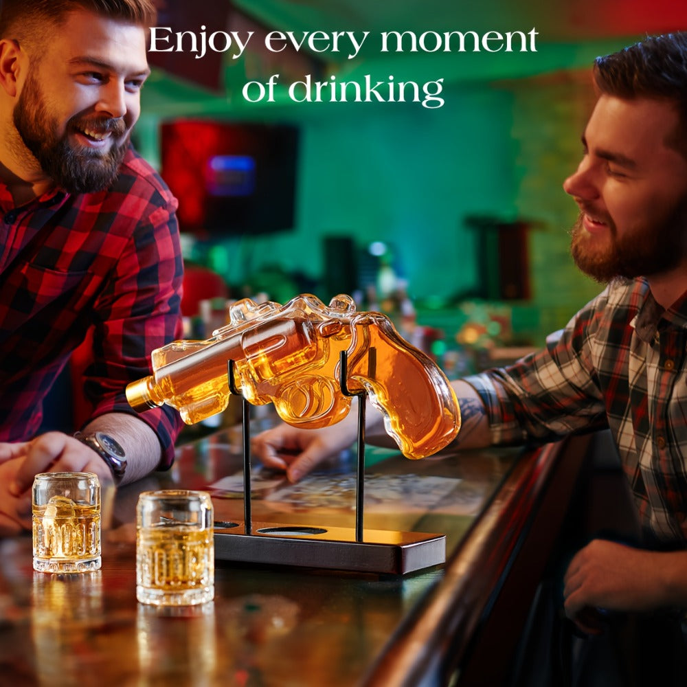 Pistol Whiskey Decanter Set with 2 Shot Glasses ¨C Cool Liquor Dispenser Gift for Him, Husband, Dad | Unique Birthday & Anniversary Bar Gift