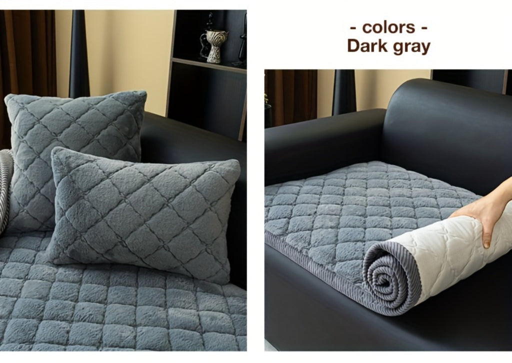 Sofa Cover Faux Rabbit Fur Plush Couch Slipcover - Thick Soft Non-Slip Pet Friendly Machine Washable Sofa Cushion Cover for Living Room Bedroom Office