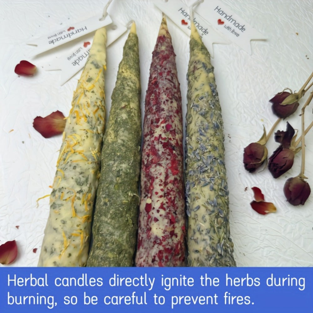 Handmade Herbal Scented Candles Set of 6 ¨C Dried Flower Pillar Candles, Sage Lavender Cedar Mint Rose Scents, 12Hr Burn, Aromatherapy Yoga Meditation Sleep Aid, Wedding Home Decor Holiday Gift