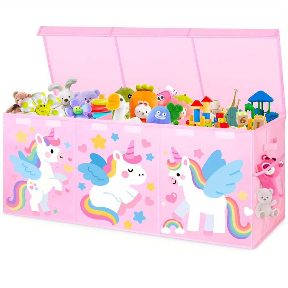 Kids Collapsible Storage Box with Lid Large Toy Chest Bin Organizer Durable Cardboard Flip Top Unicorn Dinosaur for Playroom Bedroom Nursery Boys Girls