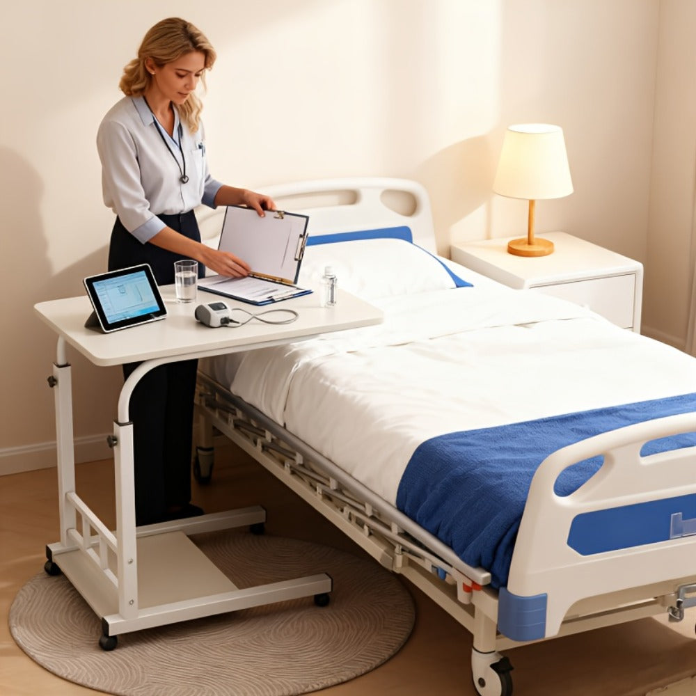 Bedside Table with Wheels Adjustable Height ¨C Multi-Style Nursing Care Table for Elderly & Patients | Single & 3-Tier Rolling Overbed Dining Table, Home Medical Convalescent Furniture, 13 Styles