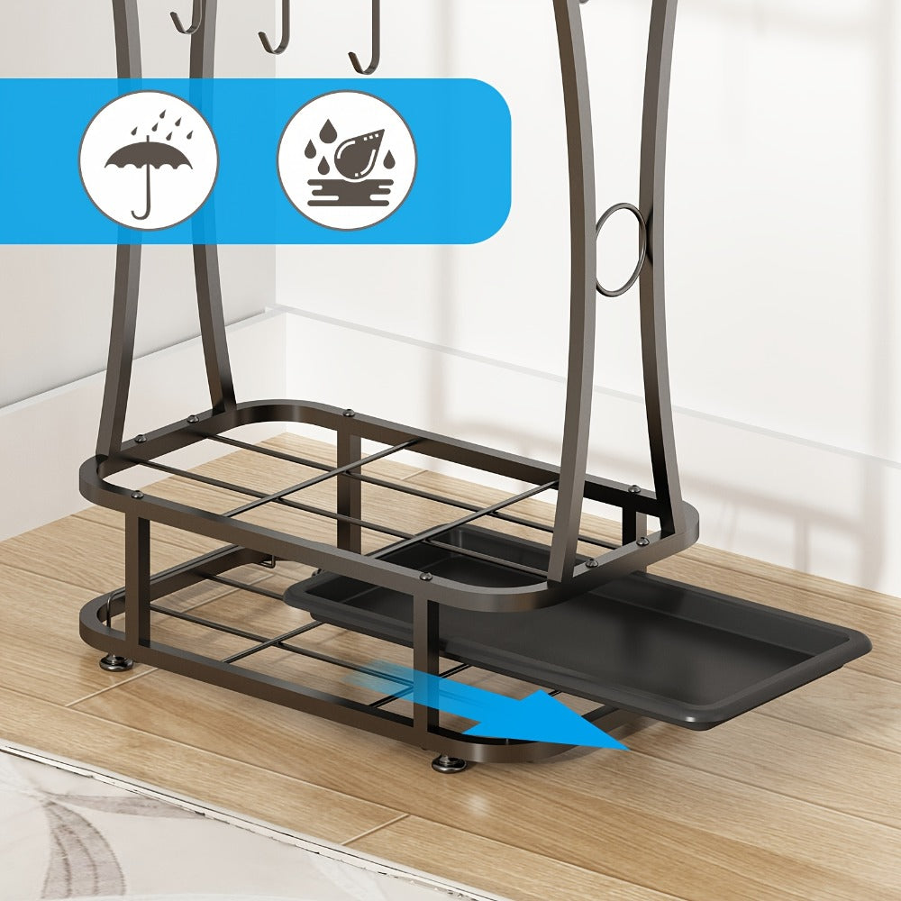 Metal Umbrella Stand with Drip Tray ¨C 4-Tier Freestanding Umbrella Holder, Sleek Polished Finish, Space-Saving Entryway Storage for Home Office & Commercial Use, Black