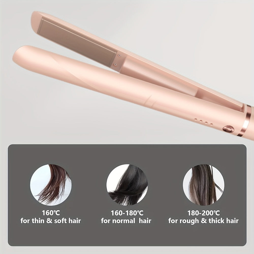 Wireless Hair Straightener and Curling Iron 2-in-1 Ceramic Cordless Hair Styler USB-C Rechargeable 3-Speed Adjustable Temperature Portable Travel Hair Tool Women Gift Pink White