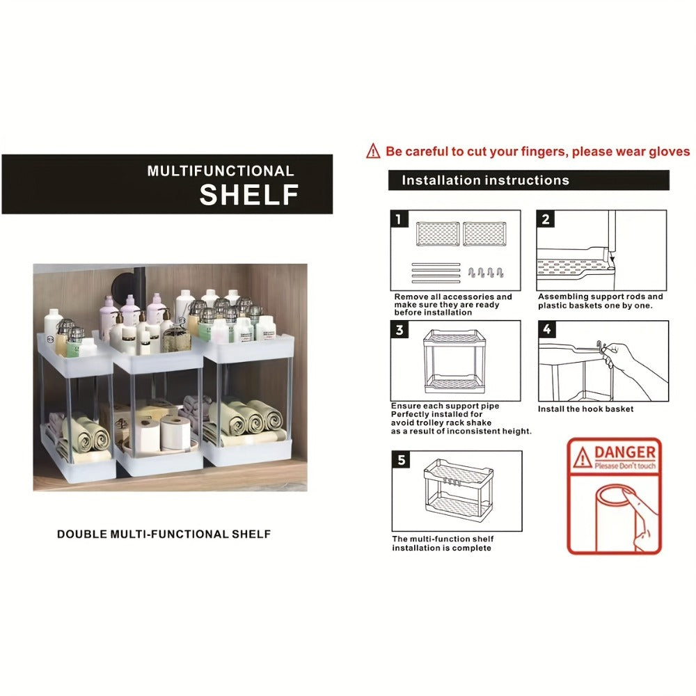Under Sink Organizer 3-Pack 2-Tier Storage Rack ¨C Bathroom Cabinet Organizer for Toiletries Cleaning Supplies Kitchen Spices