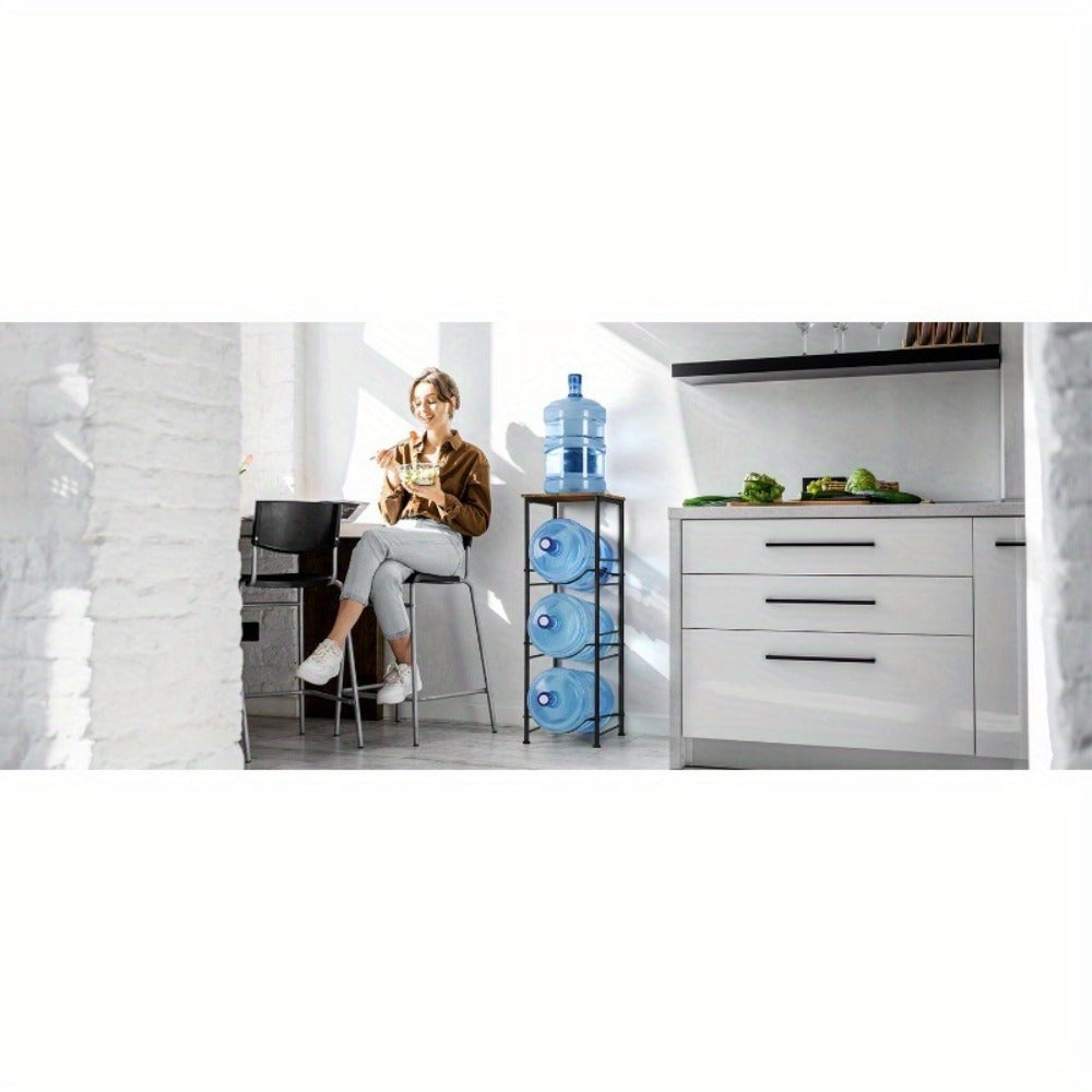 5-Gallon Water Jug Holder 3-Tier ¨C Heavy Duty Water Bottle Rack Organizer with Top Shelf & Adjustable Legs for Kitchen, Living Room & Office ¨C Particleboard & Steel Frame, White, Brown & Black