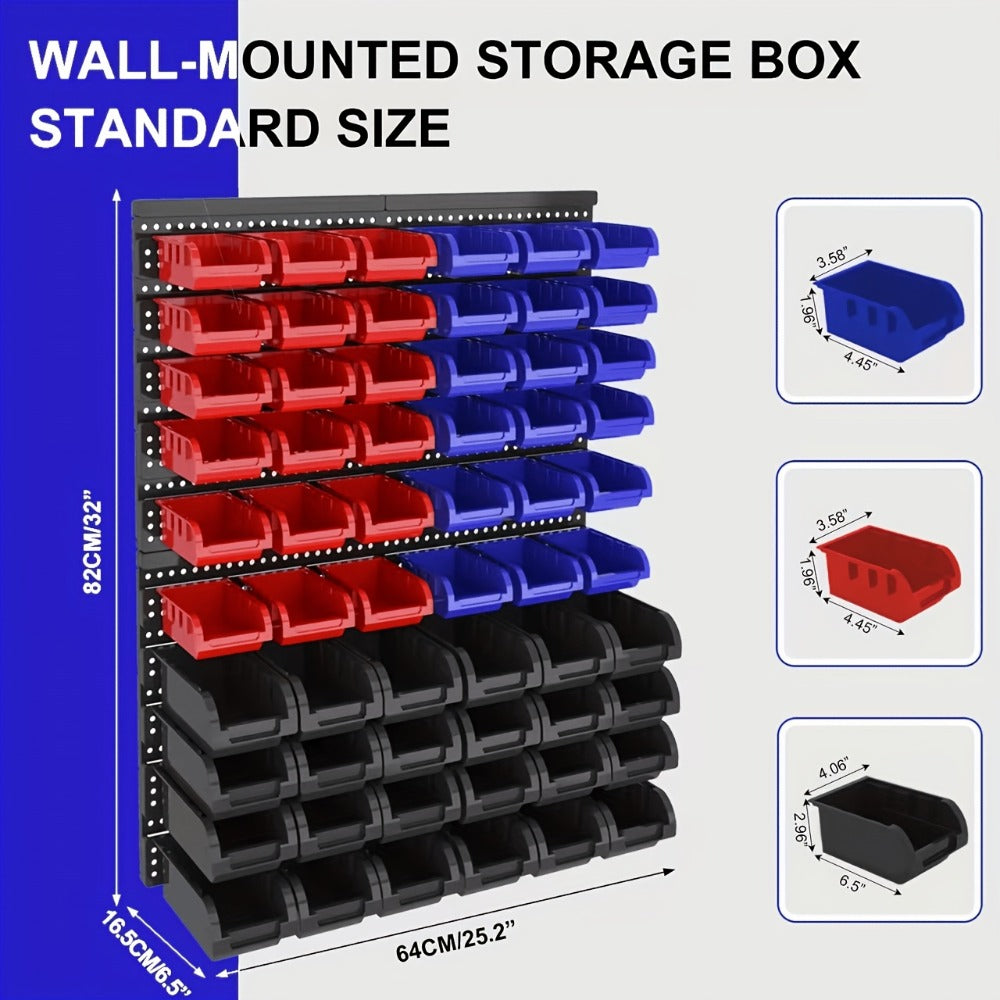 Wall Mounted Storage Bin Rack System ¨C Heavy Duty Small Parts Organizer for Screws, Nuts, Bolts & Nails | Stackable Garage Workshop Tool Storage Rack | 30/60/90 Bins Hardware Organizer