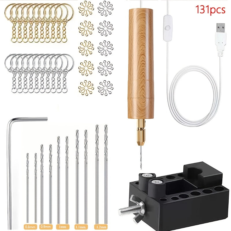 131PCS Resin Drilling Tool Set for Jewelry Making, 100 Eye Screws Gold & Silver, 8 Spiral Drill Bits, Hexagonal Pin, Tiger Pliers & Casting Mold, DIY Keychain Pendant Kit for Resin Wood Polymer Clay