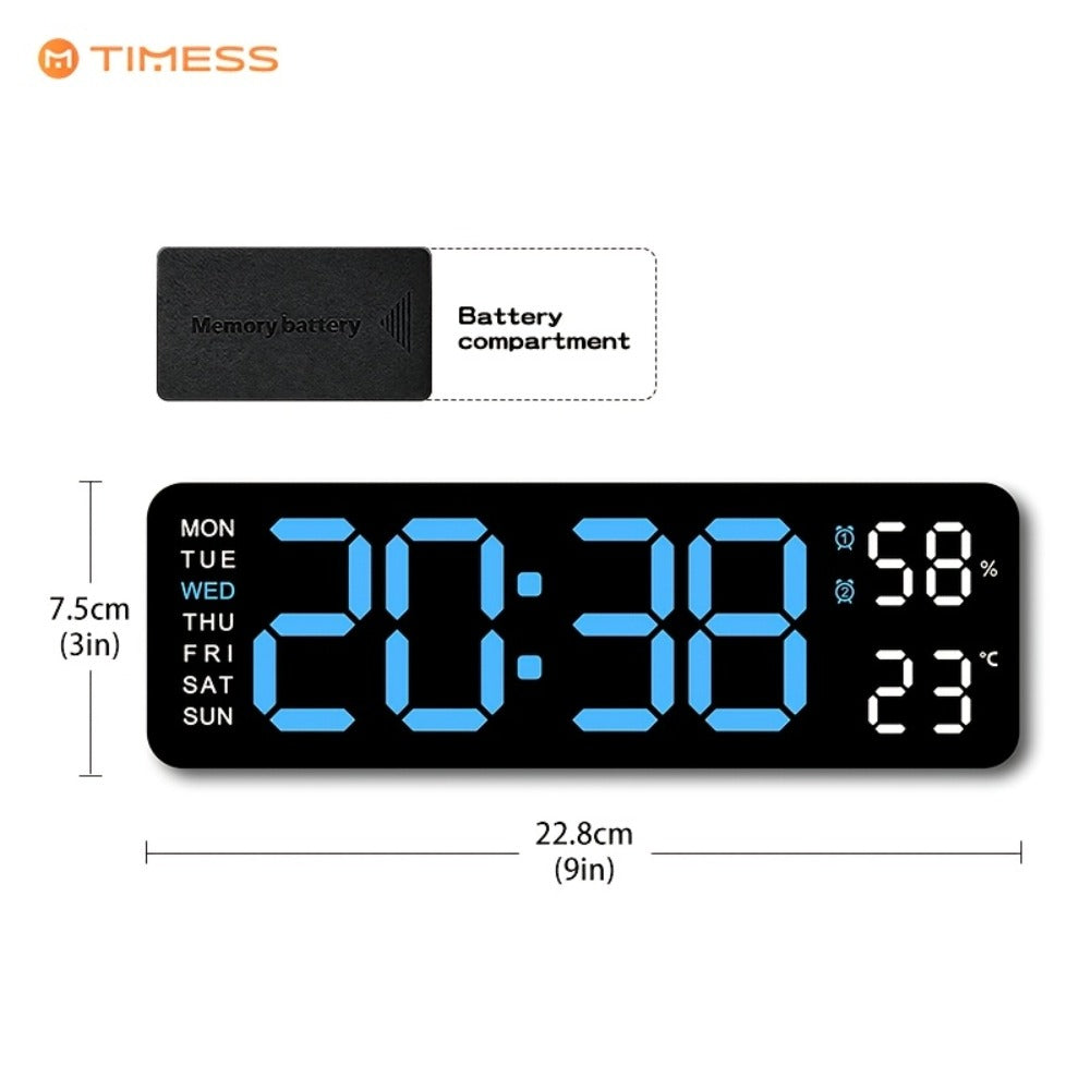 Large Digital LED Wall Clock Dual Alarm Clock with Temperature Date Display Brightness Adjustment 12/24H USB Powered for Living Room Bedroom Office Back to School Gift