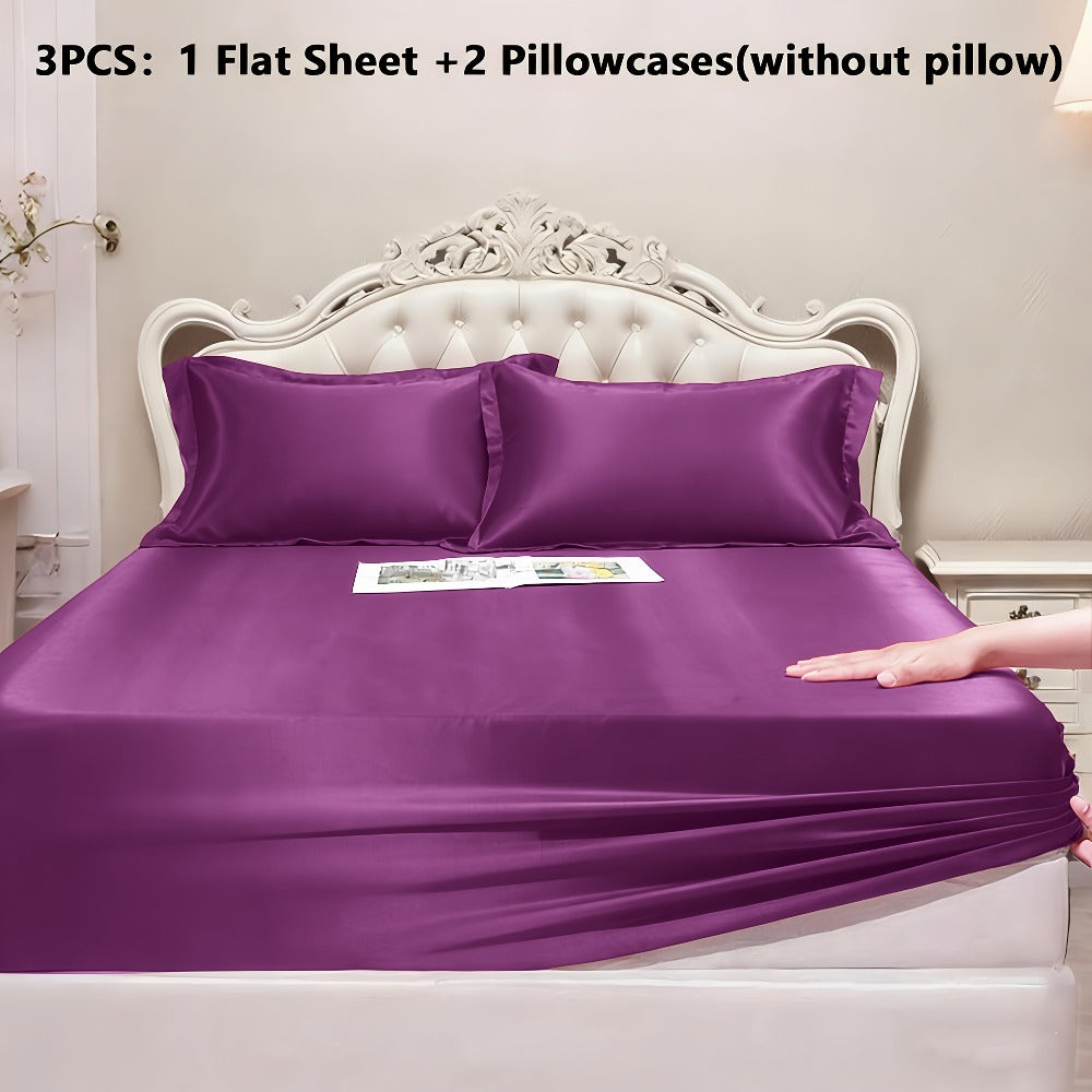Satin Fitted Sheet Set with Pillowcases ¨C Cooling Smooth Breathable Wrinkle-Resistant Bed Sheets, Machine Washable Ultra Soft for Hot Sleepers, Twin Full Queen King, Multiple Colors