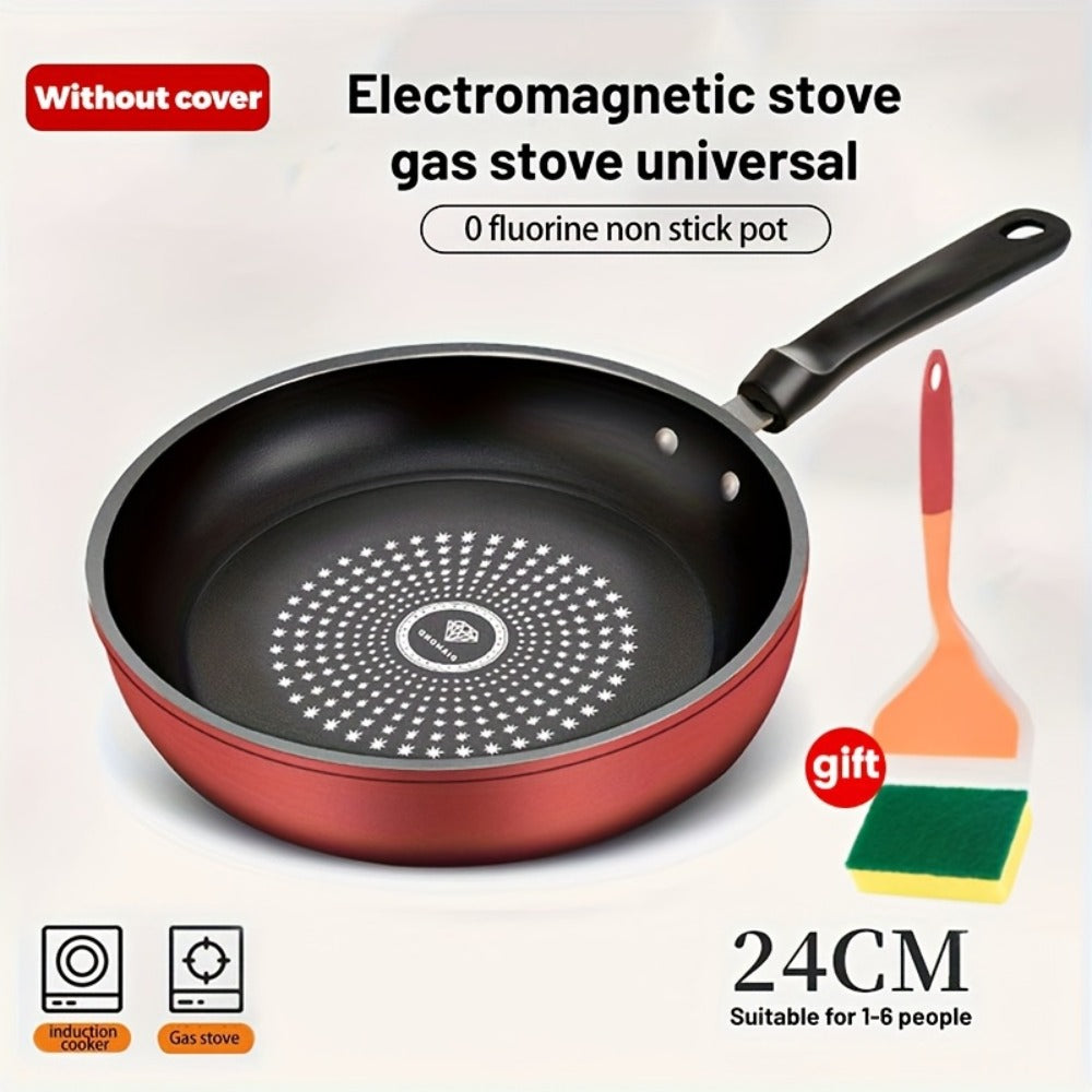 Nonstick Frying Pan with Lid 9.45 10.24 11.02 Inch Cast Iron Style Flat Bottom Skillet Stainless Steel Handle Smoke-Free Lightweight Cookware for All Stovetops Fried Eggs Steak Pancakes