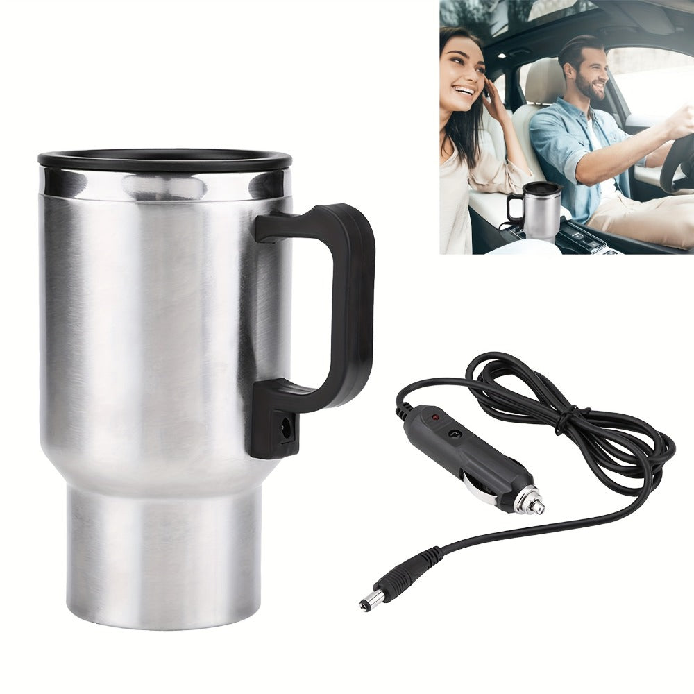 Car Electric Kettle 12V 60W 450ml Stainless Steel Keep Warm 65C Portable Heating Thermos Cup for Trucks Sedans Travel Tea Coffee Gift for Drivers Men Fathers