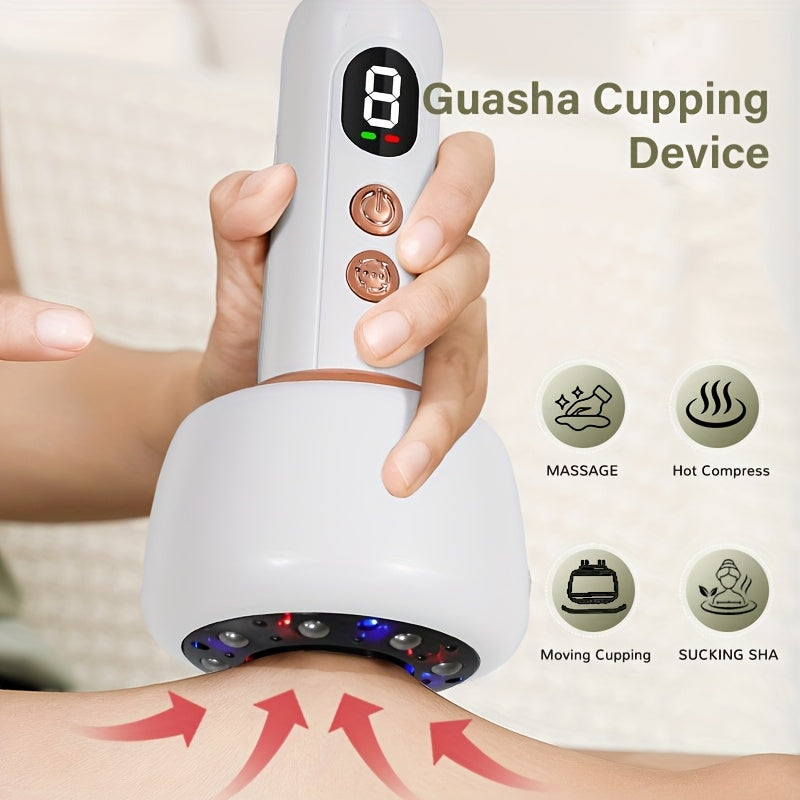 Vacuum Cupping Massager USB Rechargeable Scraping Massage Device Intelligent Suction Cup with 1200mAh Battery for Neck Shoulder Back Pain Relief Home Use