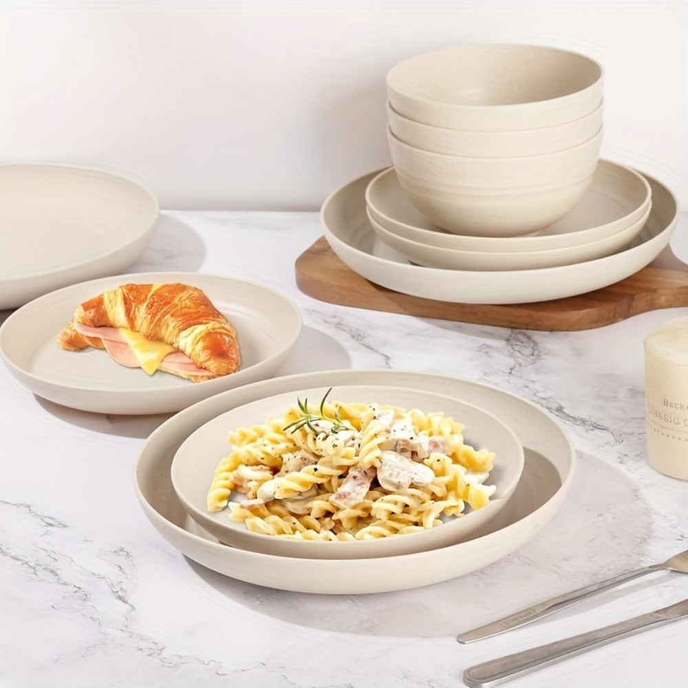 Wheat Straw Dinnerware Set 16 or 32 Piece ¨C Plates & Bowls for 4 or 8 People, Microwave & Dishwasher Safe Plastic Dish Set, Lightweight Colorful Tableware for Home, Party & Holiday