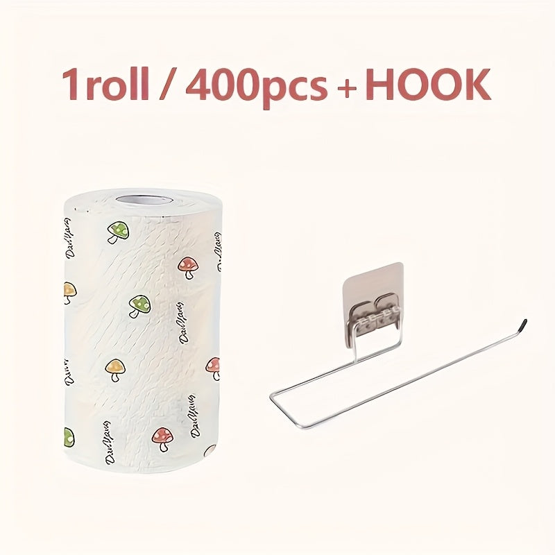 Disposable Kitchen Cleaning Towels Roll 400 Sheets Reusable Dry Wet Multipurpose Dishcloth Degreasing Paper Towel with Wall Hook Lazy Wipes Household Cleaning Supplies