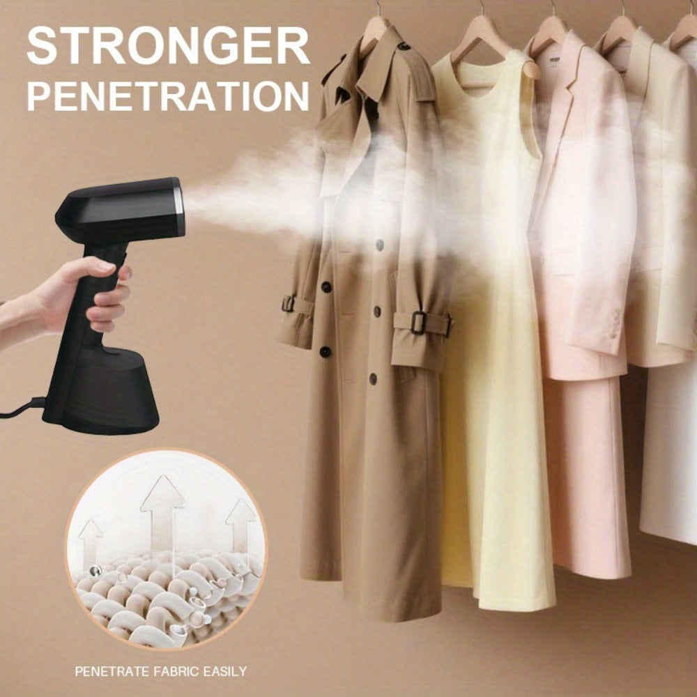 Handheld Garment Steamer for Clothes 30-Second Heat-Up 9.13oz Large Water Tank Ergonomic Grip Removable Base Compact Wrinkle Remover for Shirts Blouses Dresses Home Travel Black