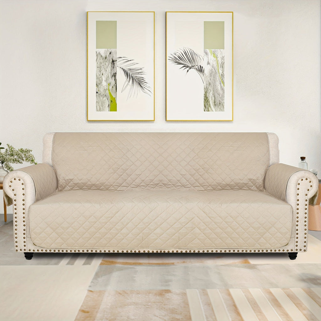 Sofa Slipcover 5-Layer Quilted Thick Sofa Cover Protector Elastic Strap Non-Slip Washable Pet Friendly Universal Fit 3 4 Seater Couch Cover for Living Room - 10 Colors