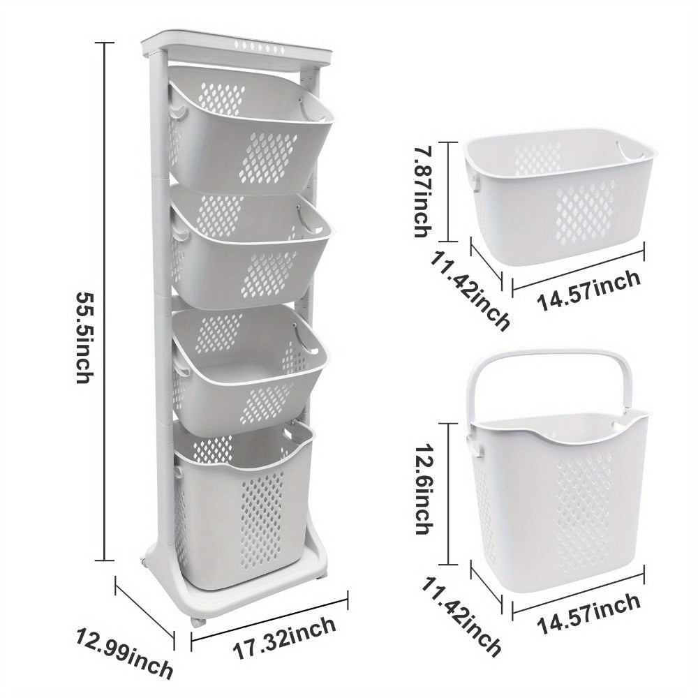 Rolling Laundry Hamper Cart with Wheels Multi-Tier | Large Capacity Laundry Basket with Removable Baskets | Wheeled Laundry Organizer for Laundry Room Bathroom Bedroom