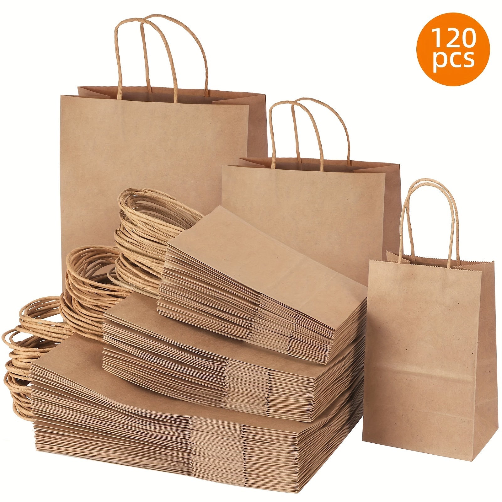 Kraft Paper Bags with Handles Bulk ¨C 75/90/120/210 Pcs Gift Bags 3 Sizes 110g Shopping Bags for Wedding Party Retail Favor Wrapping Easy Storage