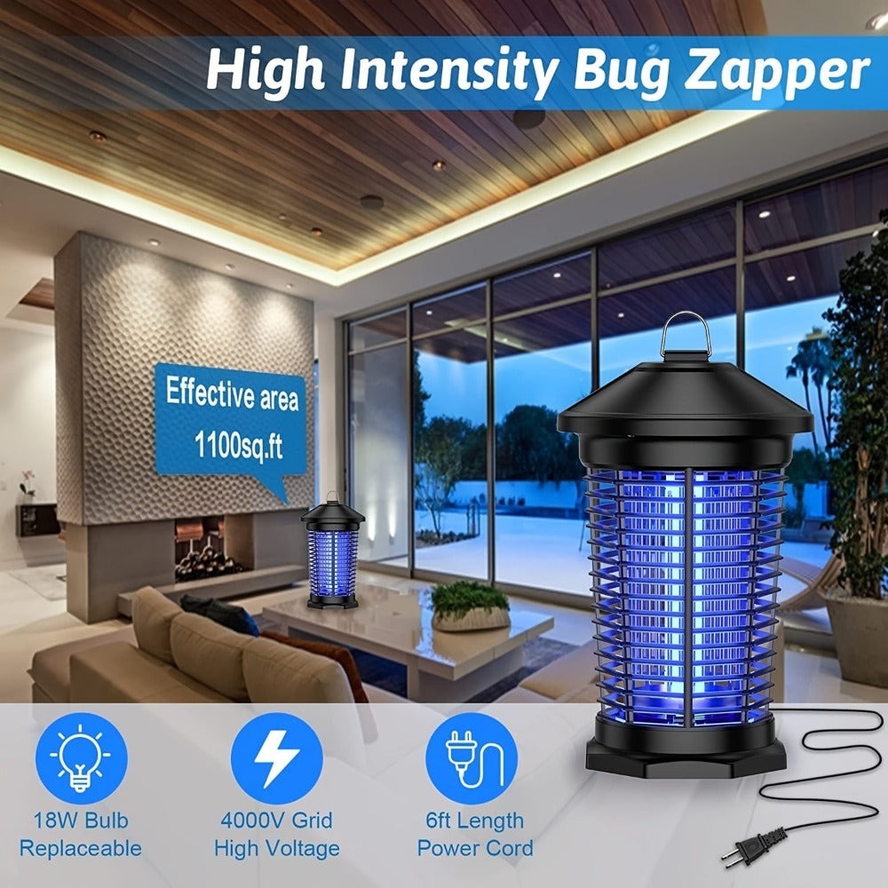 Bug Zapper Electric Indoor Outdoor ¨C 4000V High Voltage UV 365nm 18W Mosquito Killer Fly Zapper with 6ft Cord, ABS Fireproof Safety Housing, Removable Tray & Cleaning Brush for Backyard Patio Garden Camping ¨C Black