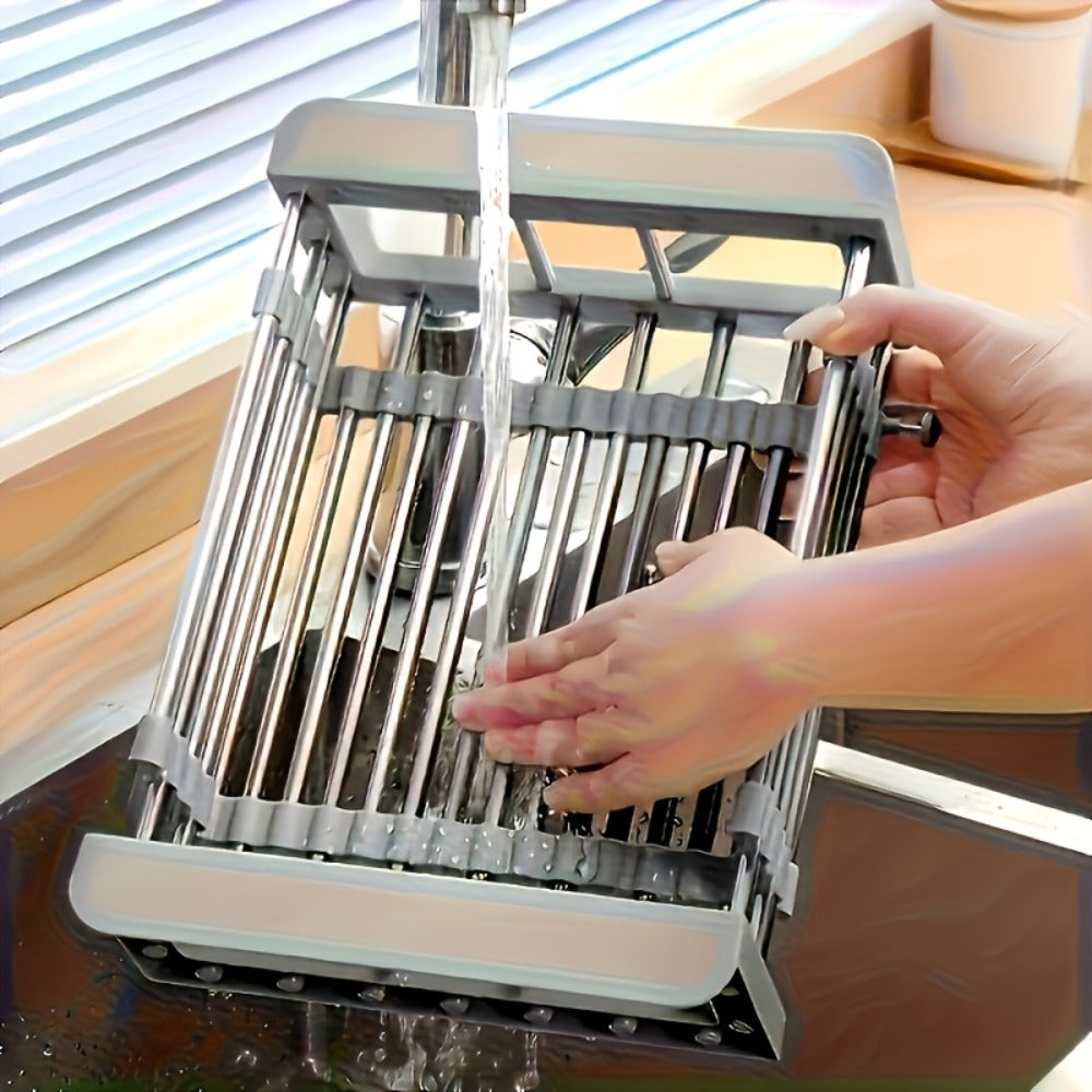 Dish Drying Rack Stainless Steel Adjustable ¨C Expandable Over Sink Dish Rack with Retractable Width & Height for Kitchen Countertop, Space-Saving 304 Stainless Steel Drainer, Easy to Clean